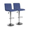 Bar Stools 1 Set of 2, Counter Height Bar Stools, Square Cushion Bar Stools with Back, Footstool, Cafe, Blue, 2 pieces