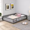 Full Size Floor Bed with Door,Solid Wood Platform Bed Frame with Fence,Suitable for children,Pine Wood,Gray