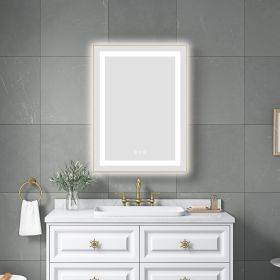 24 x 32 Inch LED Bathroom Mirror with Front and Backlight, Wall Mounted Vanity Mirror with Aluminum Frame, Anti-Fog, Memory, 3 Colors