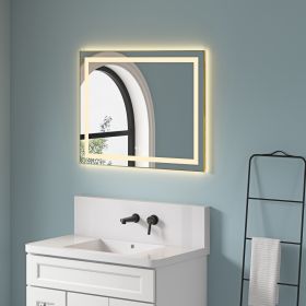 36 x 28 Inch LED Bathroom Mirror with Front and Backlight, Wall Mounted Vanity Mirror with Aluminum Frame, Anti-Fog, Memory, 3 Colors