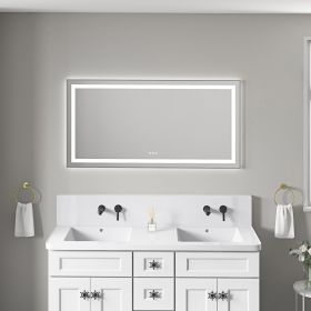 55 x 28 Inch LED Bathroom Mirror with Front and Backlight, Wall Mounted Vanity Mirror with Aluminum Frame, Anti-Fog, Memory, 3 Colors