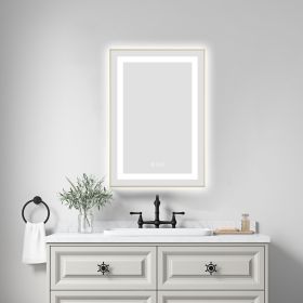 20 x 30 Inch LED Bathroom Mirror with Front and Backlight, Wall Mounted Vanity Mirror with Aluminum Frame, Anti-Fog, Memory, 3 Colors