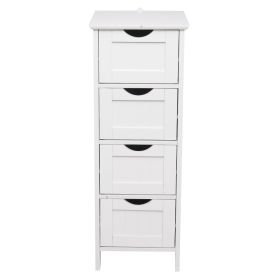 Bathroom Storage Cabinet Sleek 4 Drawer White Wooden Organizer Durable P2 MDF Easy Assembly with Hardware Kit Ideal for Bathroom and Bedroom Decor