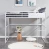 Metal Loft Bed Twin Size, Loft Bed Frame with Safety Guard Rails & Flat Ladder, Twin Loft Bed for Kids Teens Adults, White