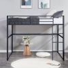 Metal Loft Bed Twin Size, Loft Bed Frame with Safety Guard Rails & Flat Ladder, Twin Loft Bed for Kids Teens Adults, Black
