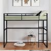 Metal Loft Bed Full Size, Loft Bed Frame with Safety Guard Rails & Flat Ladder, Twin Loft Bed for Kids Teens Adults, Black