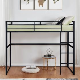Metal Loft Bed Full Size, Loft Bed Frame with Safety Guard Rails & Flat Ladder, Twin Loft Bed for Kids Teens Adults, Black