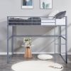 Metal Loft Bed Twin Size, Loft Bed Frame with Safety Guard Rails & Flat Ladder, Twin Loft Bed for Kids Teens Adults, Gray