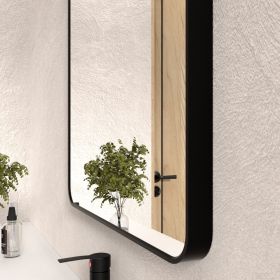 24x36 In. Aluminum Framed Rounded Rectangle Bathroom Wall Mirror, Matte Black Bathroom Vanity Mirror Farmhouse, Anti-Rust, Tempered Glass mirrors