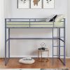 Metal Loft Bed Full Size, Loft Bed Frame with Safety Guard Rails & Flat Ladder, Twin Loft Bed for Kids Teens Adults, Gray