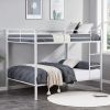 Full Over Full Bunk Bed, Heavy Duty Metal Bunk Bed Frame with Built-in Ladder and Safety Guard Rail, Low Metal Bunk Bed Frame for Kids