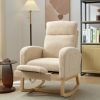 Modern Accent Rocking Chair Rocking Chair with Solid Wood Legs, Upholstered Nursery Glider Rocker, Comfy Armchair with Side Pocket