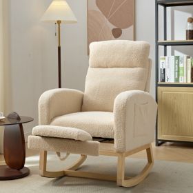 Modern Accent Rocking Chair Rocking Chair with Solid Wood Legs, Upholstered Nursery Glider Rocker, Comfy Armchair with Side Pocket
