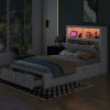 Wood Full Size Hydraulic Platform Bed with Storage LED Headboard, Charging Station and 2 Drawers, White
