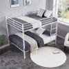 Full Over Full Bunk Bed, Heavy Duty Metal Bunk Bed Frame with Built-in Ladder and Safety Guard Rail, Low Metal Bunk Bed Frame for Kids