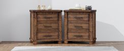 Rustic Three Drawer Reclaimed Solid Wood Framhouse Nightstand Set of Two