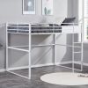 Metal Loft Bed Twin Size, Loft Bed Frame with Safety Guard Rails & Flat Ladder, Twin Loft Bed for Kids Teens Adults, White