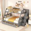 Twin-Over-Full Bunk Bed with Drawers, Ladder and Storage Staircase, Gray