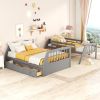 Twin-Over-Full Bunk Bed with Drawers, Ladder and Storage Staircase, Gray