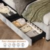 Queen Size Upholstered Platform Storage Bed Frame with 4 Drawers and LED Light,No Box Spring Needed