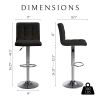 Bar Stools 1 Set of 2, Counter Height Bar Stools, Square Cushion Bar Stools with Back, Footstool, Cafe, Black, 2 pieces