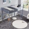Metal Loft Bed Twin Size, Loft Bed Frame with Safety Guard Rails & Flat Ladder, Twin Loft Bed for Kids Teens Adults, Gray