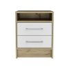 White and Light Oak 2-Drawer 1-Shelf Rectangle Nightstand