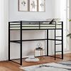 Metal Loft Bed Full Size, Loft Bed Frame with Safety Guard Rails & Flat Ladder, Twin Loft Bed for Kids Teens Adults, Black