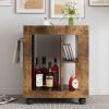 Mid-century modern style movable side cabinet for sofa, household brown trolley storage locker and shelf for living room.