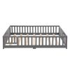 Full Size Floor Bed with Door,Solid Wood Platform Bed Frame with Fence,Suitable for children,Pine Wood,Gray