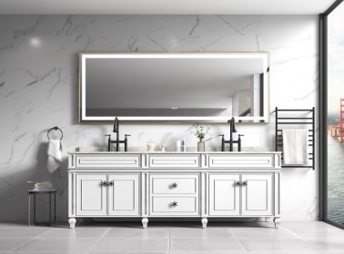 118 x 36 Inch LED Bathroom Mirror with Aluminum Frame, Wall Mounted Vanity Mirror, Anti-Fog, Memory, 3 Colors, Stepless Dimmable (Color: as Pic)