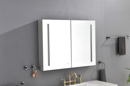 40in. W x 30 in. H LED Large Rectangular Aluminum Alloy Surface Mount Medicine Cabinet with Mirror (Color: Metallic Grey)