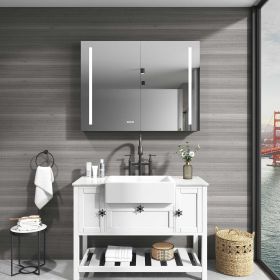 40in. W x 30 in. H LED Large Rectangular Aluminum Alloy Surface Mount Medicine Cabinet with Mirror (Color: as Pic)