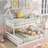 Twin over Full House Bunk Bed with Built-in Ladder,Gray
