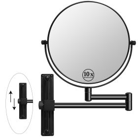 8-inch Wall Mounted Makeup Vanity Mirror, Height Adjustable, 1X / 10X Magnification Mirror, 360° Swivel with Extension Arm (Color: Black)