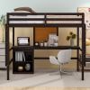 Twin size Loft Bed with Desk and Writing Board, Wooden Loft Bed with Desk & 2 Drawers Cabinet