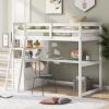 Twin Size Loft Bed with Desk and Shelves;  Two Built-in Drawers