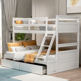 Twin over Full Bunk Bed with Storage (Color: White)