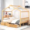 Full Size House Platform Bed with Two Drawers; Headboard and Footboard; Roof Design