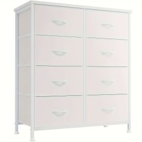 Dresser for Bedroom with 8 Drawers Tall Dresser & Chest of Drawers Fabric Dresser with Wood Top and Sturdy Steel Frame (Color: White)