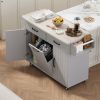 Kitchen Island with Trash Can Storage Cabinet, Kitchen Cart with Drop Leaf, Spice Rack, Towel Rack and Drawer