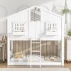 Twin over Twin House Bunk Bed with Roof , Window, Window Box, Door , with Safety Guardrails and Ladder