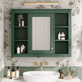 35'' x 27.5'' Medicine Cabinet, Wall Mounted Bathroom Storage Cabinet, Modern Bathroom Wall Cabinet with Mirror (Material: MDF, Color: Green)