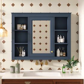 35'' x 27.5'' Medicine Cabinet, Wall Mounted Bathroom Storage Cabinet, Modern Bathroom Wall Cabinet with Mirror (Material: MDF, Color: Blue)