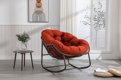 Outdoor Rattan Rocking Chair,Padded Cushion Rocker Recliner Chair Outdoor for Front Porch, Living Room, Patio, Garden, Orange (Color: as Pic)