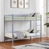 Metal Bunk Bed Twin Over Twin, Low Profile Bunk Bed Frame withBuilt-in Ladder, High Guardrail and Metal Slats
