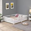 Full Size Floor Bed with Door, Solid Wood Platform Bed Frame with Fence, Suitable for children, Pine Wood