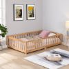 Full Size Floor Bed with Door, Solid Wood Platform Bed Frame with Fence, Suitable for children, Pine Wood