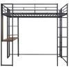 Full Size Metal Loft Bed with 2 Shelves and one Desk