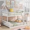 Twin over Full House Bunk Bed with Built-in Ladder,Gray